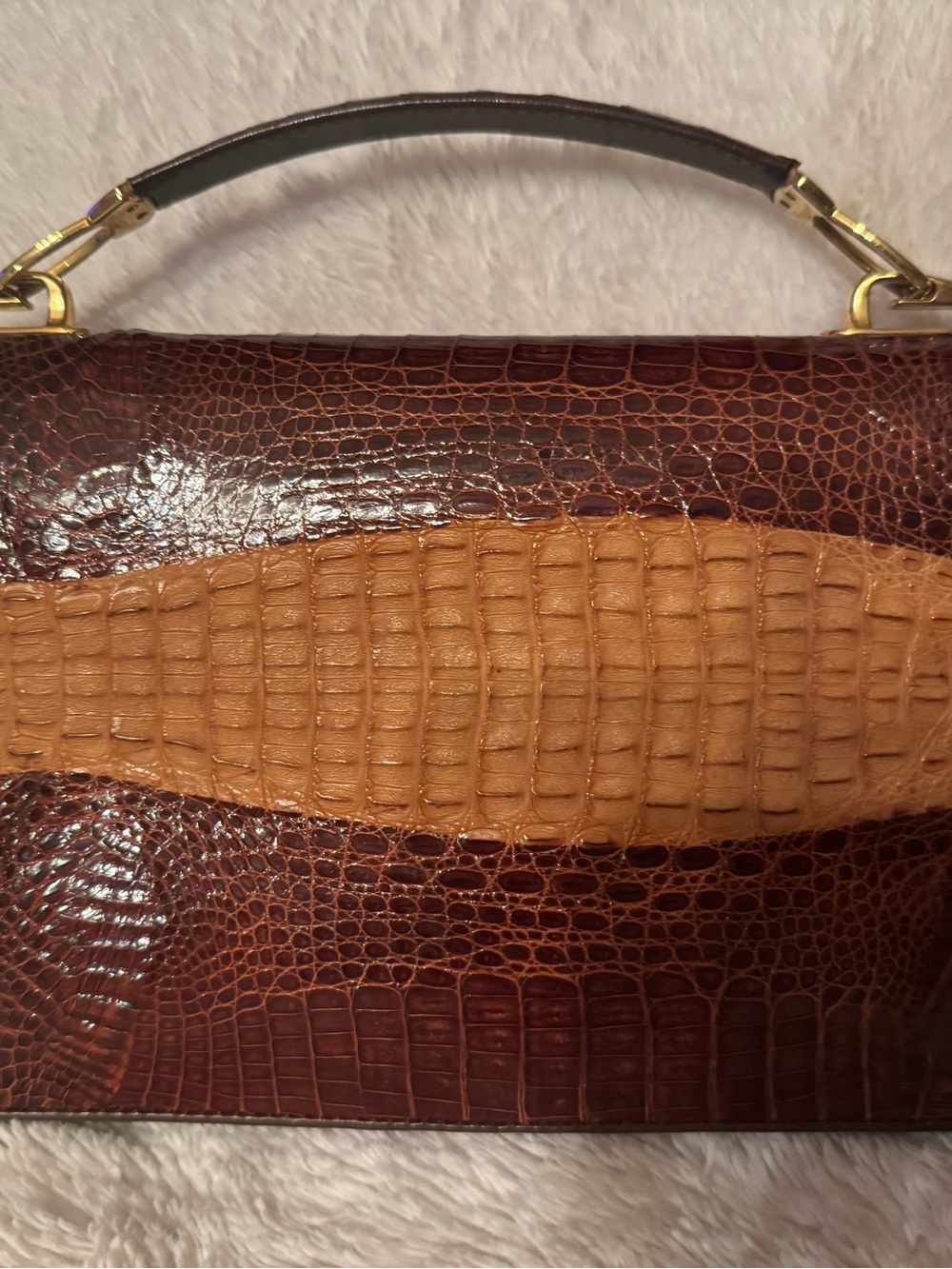 Vintage 1950s Two-Tone Genuine Hornback Crocodile Leather Handbag